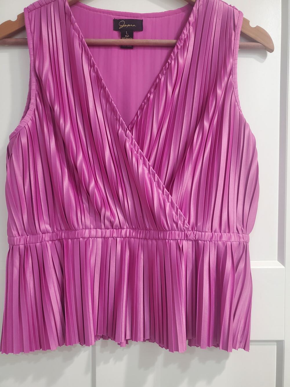 Japna Satin V-Neck Pleated Peplum Blouse size large